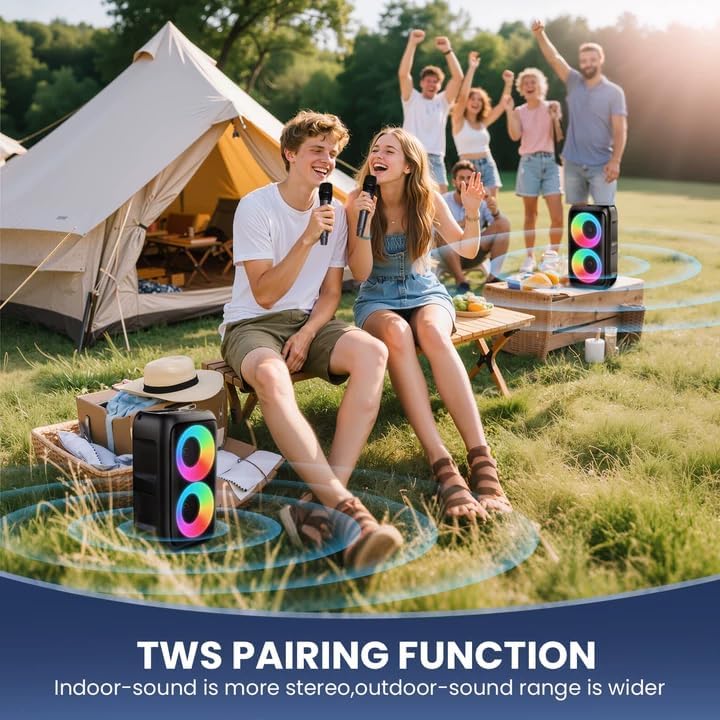 Portable Karaoke Bluetooth Party Speaker with Wireless Microphones