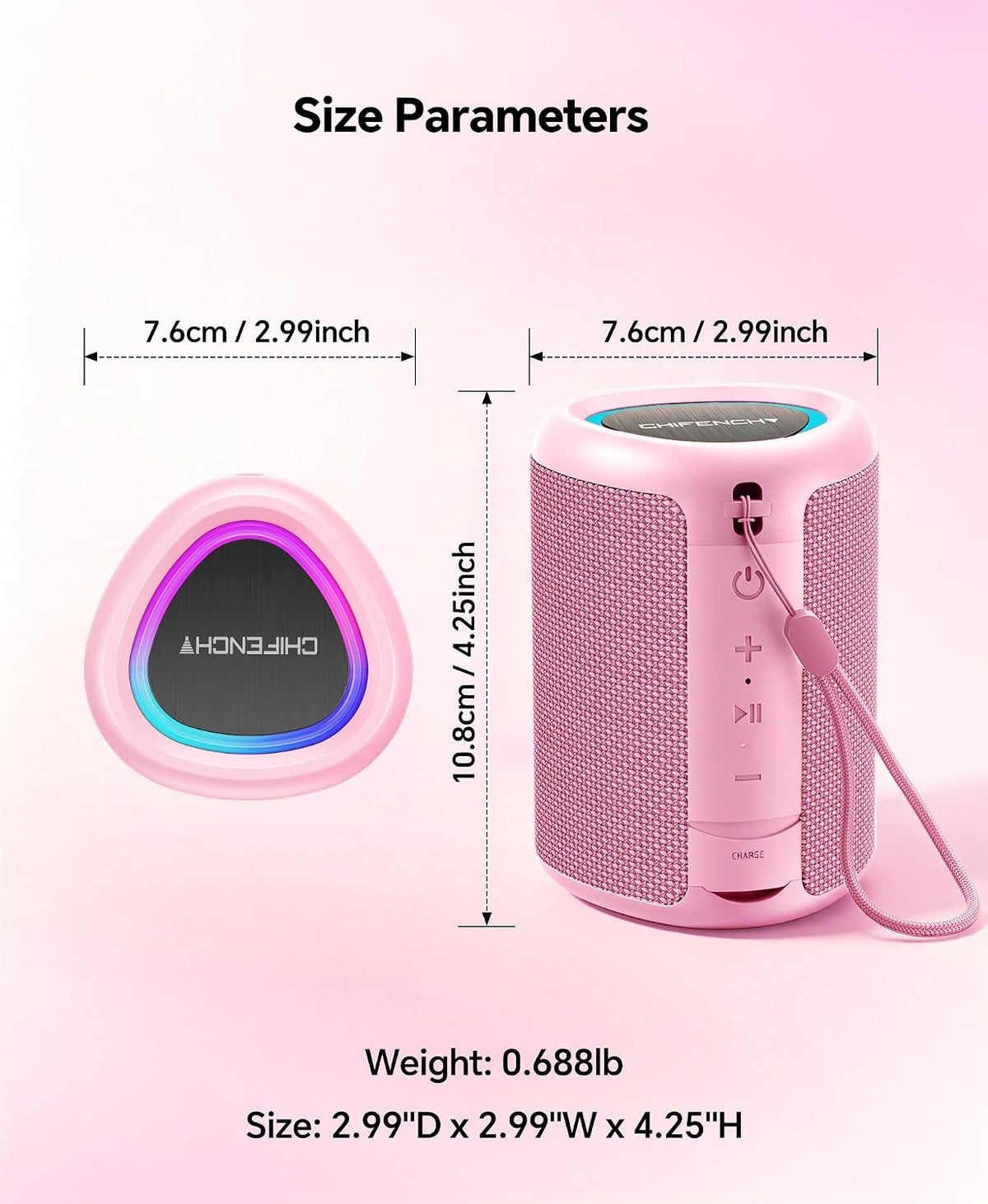 PulseSound Portable Bluetooth Speaker IPX5 Waterproof LED Lights