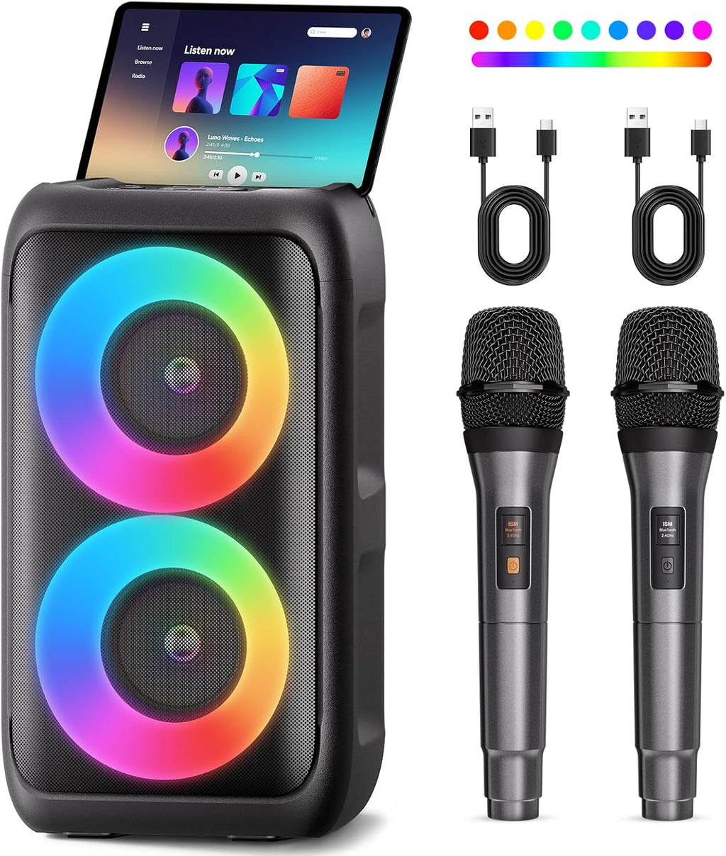 Portable Karaoke Bluetooth Party Speaker with Wireless Microphones