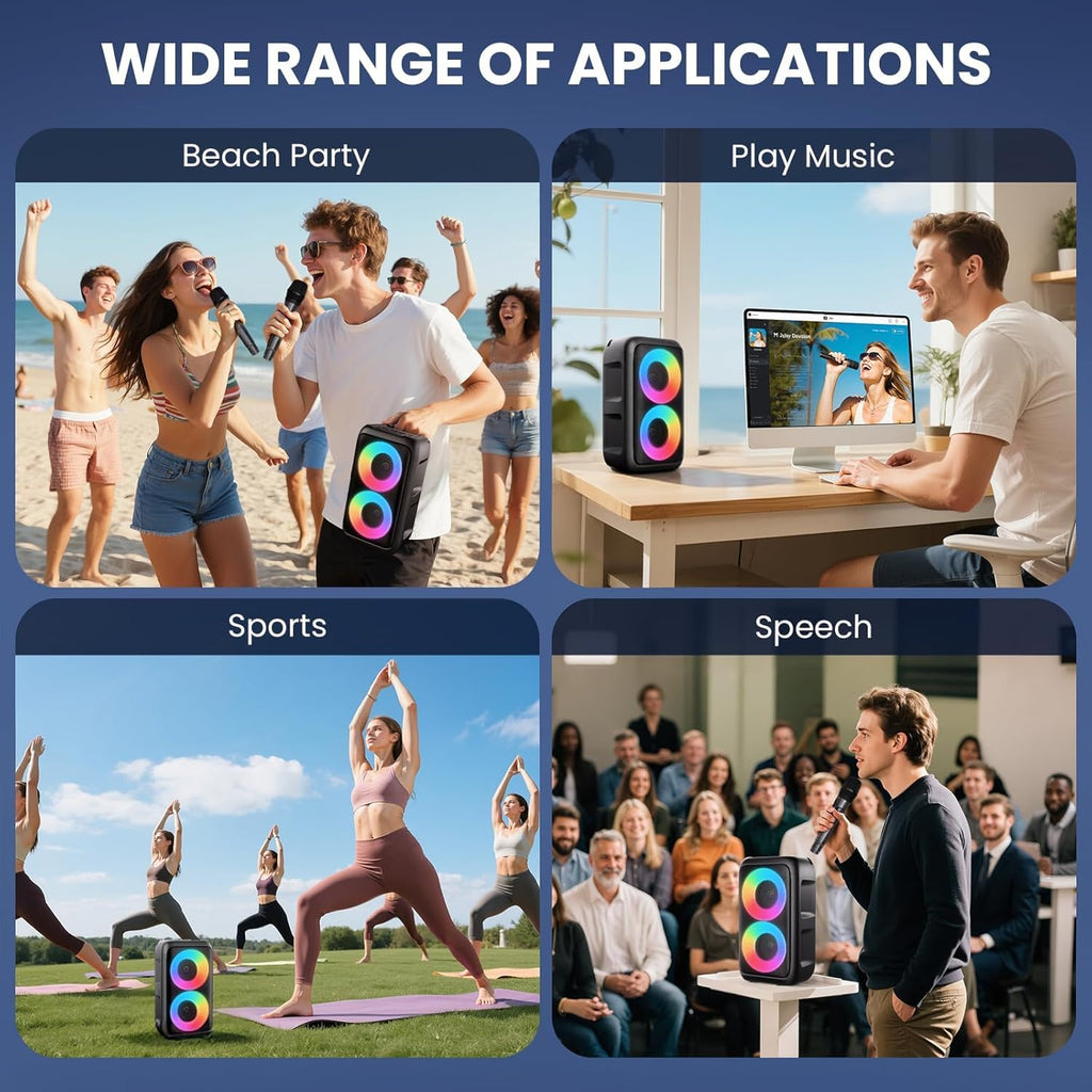 Portable Karaoke Bluetooth Party Speaker with Wireless Microphones