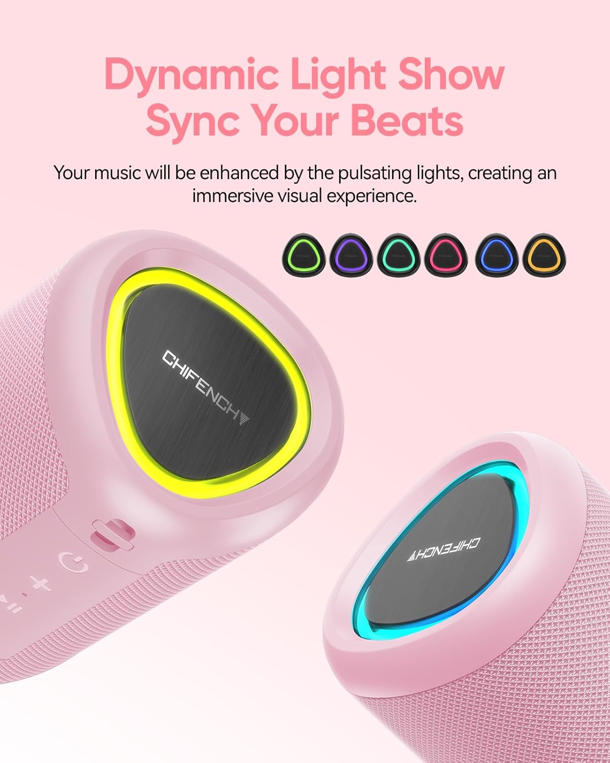 PulseSound Portable Bluetooth Speaker IPX5 Waterproof LED Lights