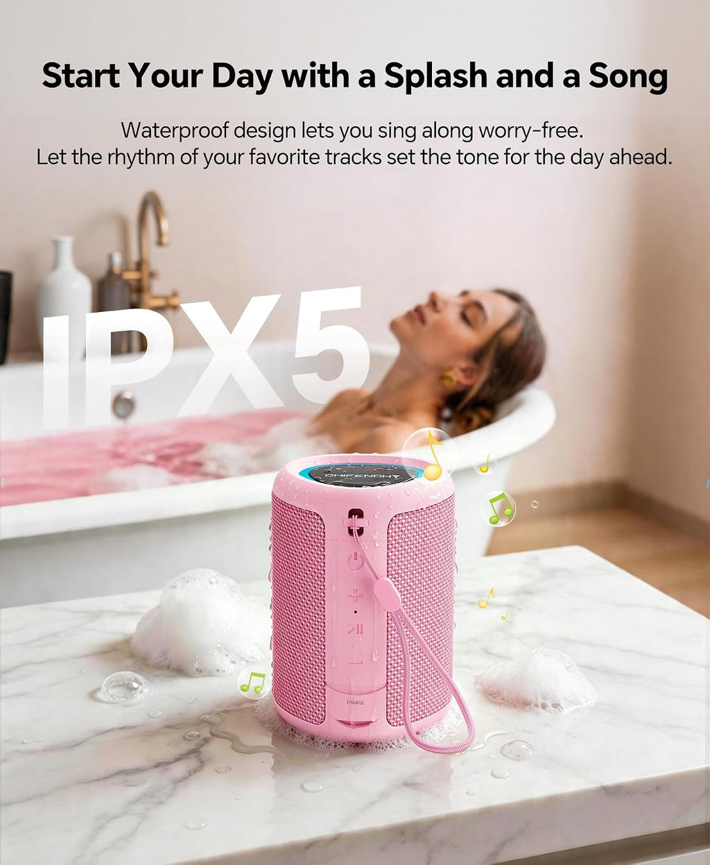 PulseSound Portable Bluetooth Speaker IPX5 Waterproof LED Lights