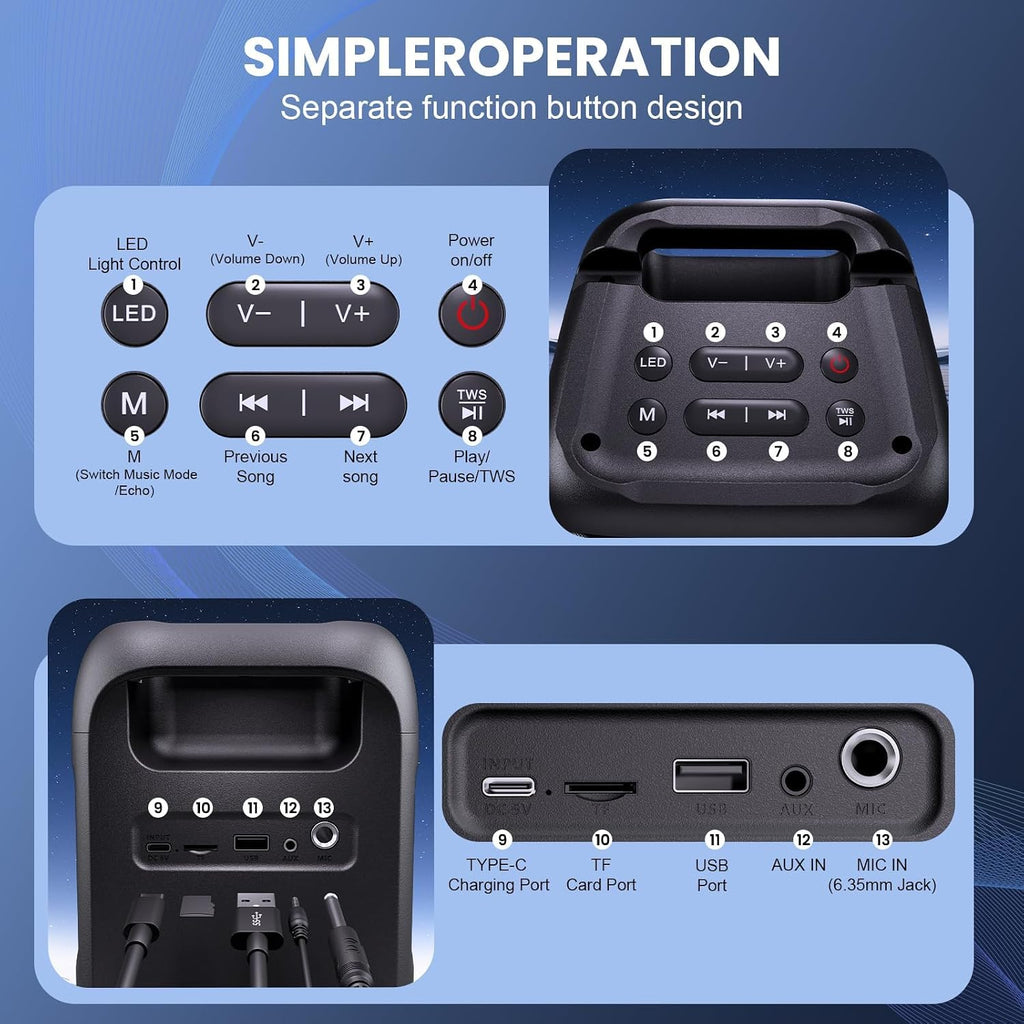 Portable Karaoke Bluetooth Party Speaker with Wireless Microphones