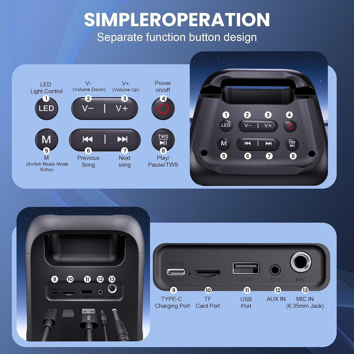 Portable Karaoke Bluetooth Party Speaker with Wireless Microphones