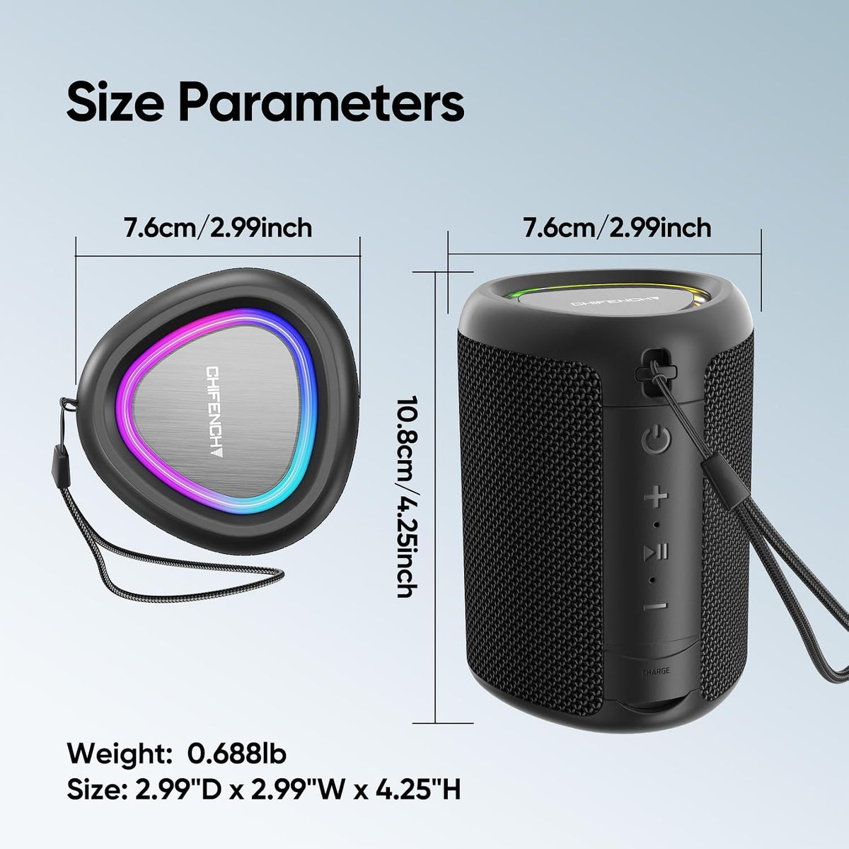 PulseSound Portable Bluetooth Speaker IPX5 Waterproof LED Lights
