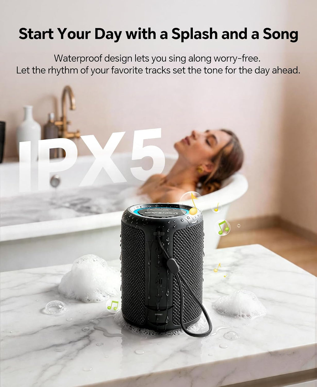 PulseSound Portable Bluetooth Speaker IPX5 Waterproof LED Lights