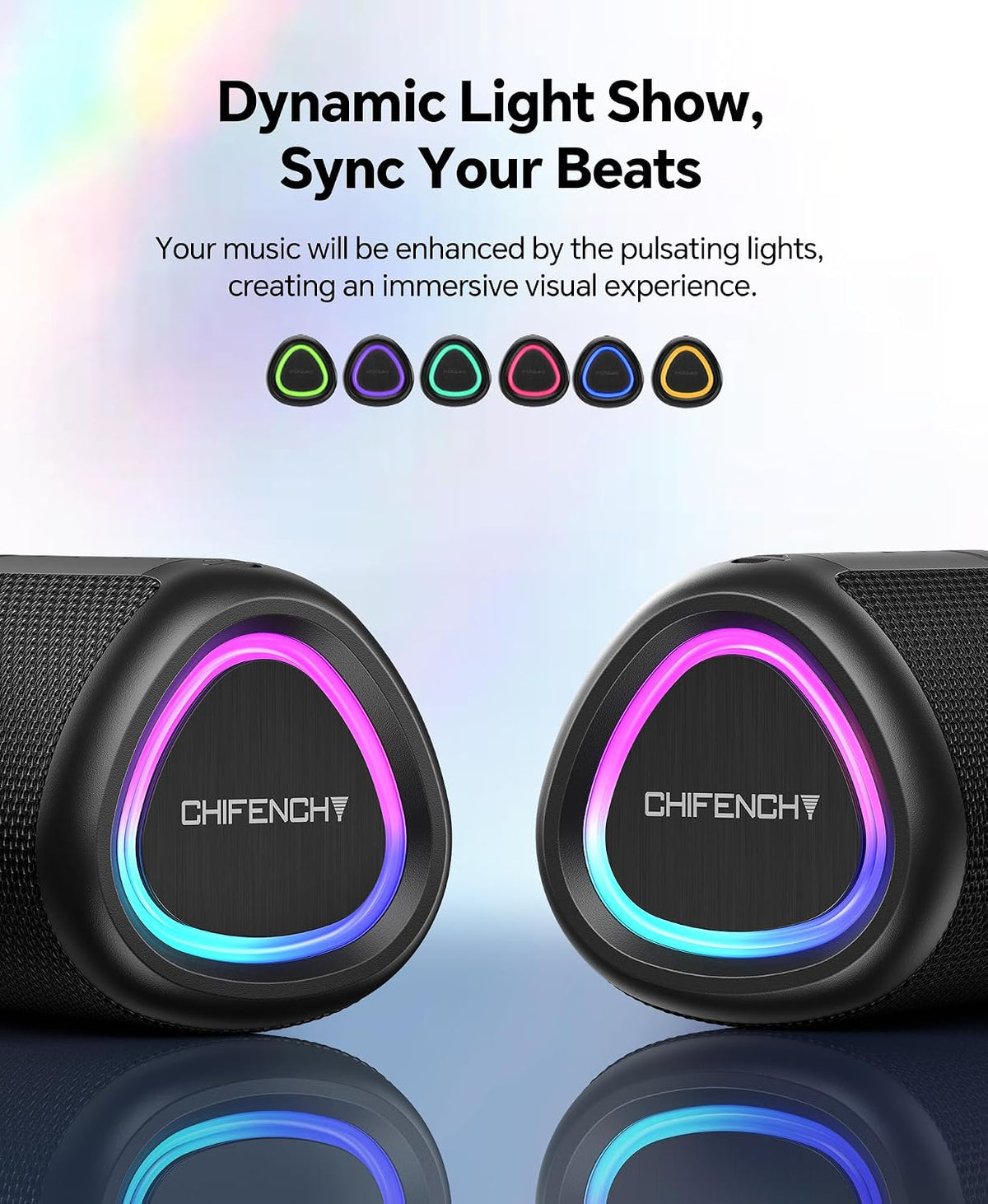 PulseSound Portable Bluetooth Speaker IPX5 Waterproof LED Lights