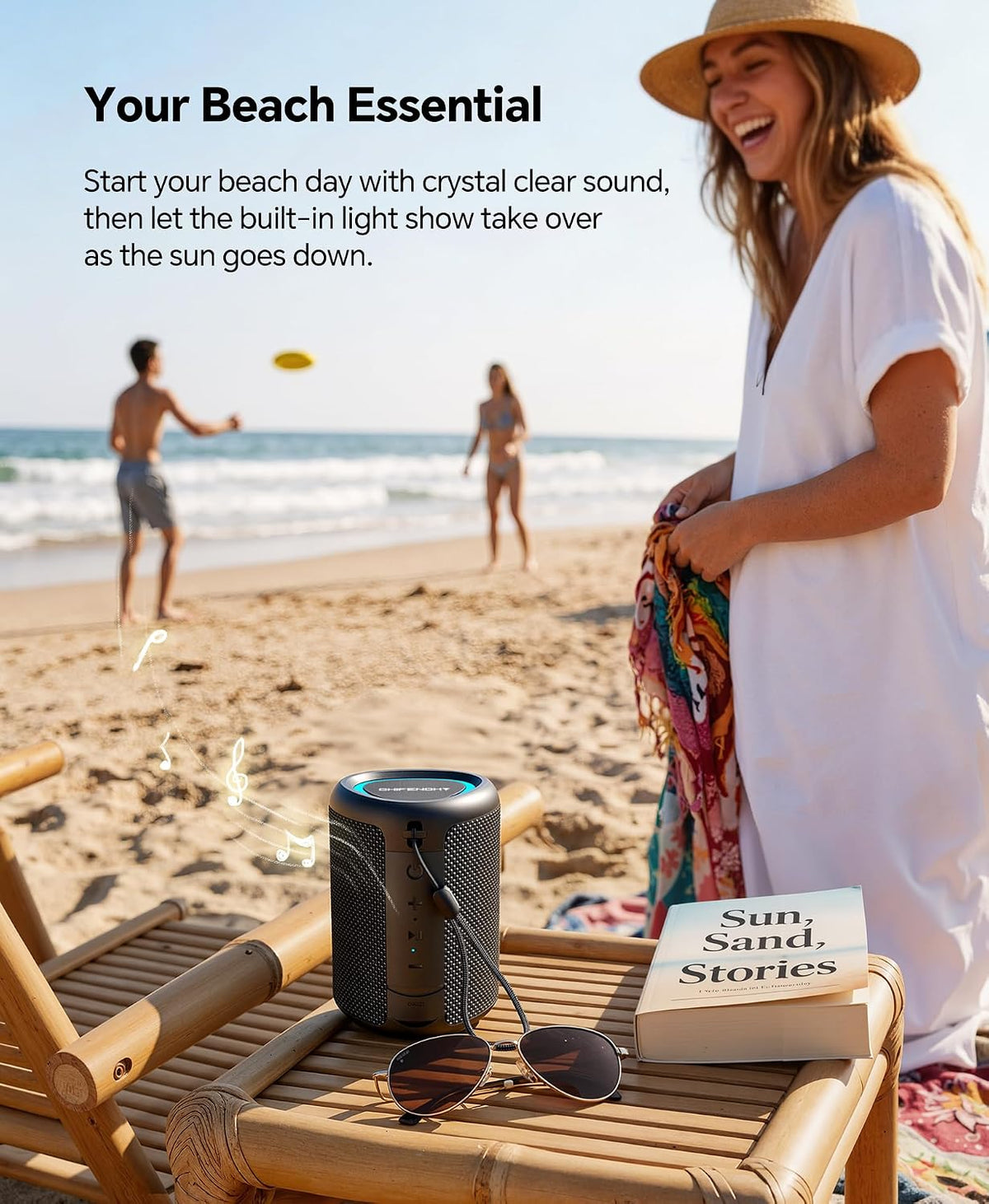 PulseSound Portable Bluetooth Speaker IPX5 Waterproof LED Lights