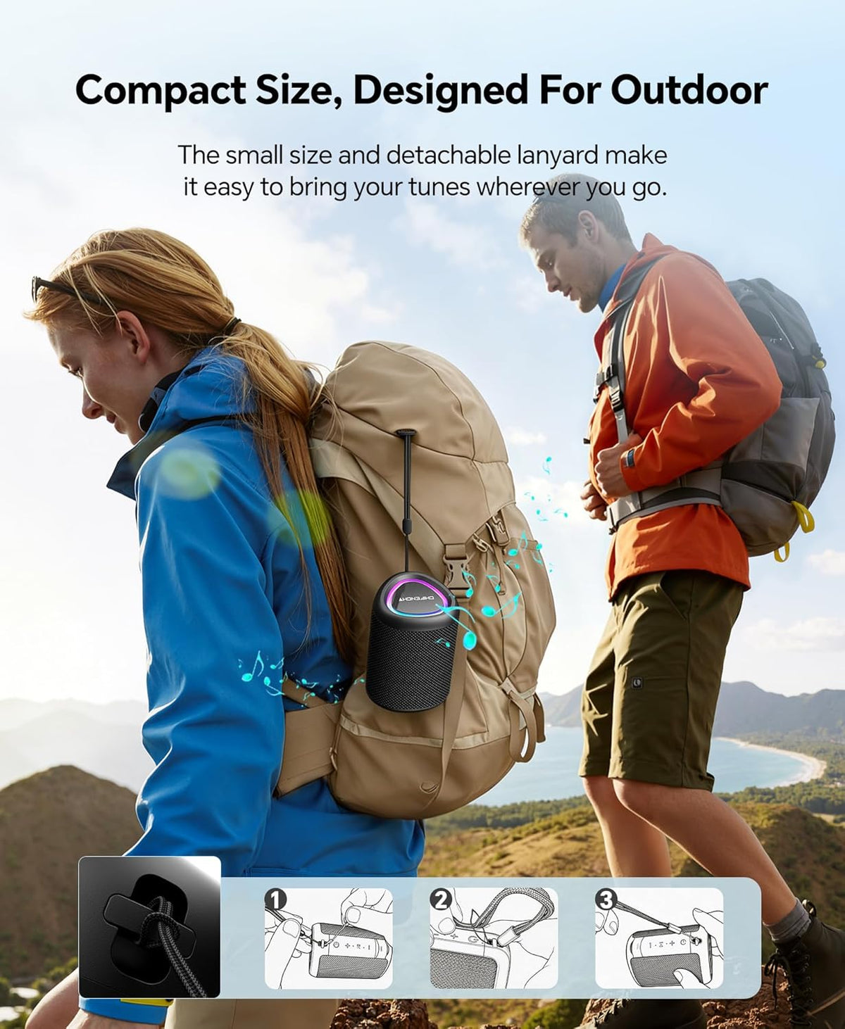 PulseSound Portable Bluetooth Speaker IPX5 Waterproof LED Lights
