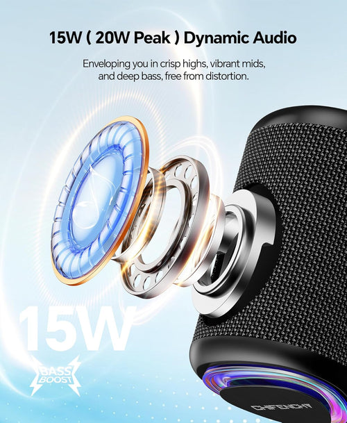 PulseSound Portable Bluetooth Speaker IPX5 Waterproof LED Lights