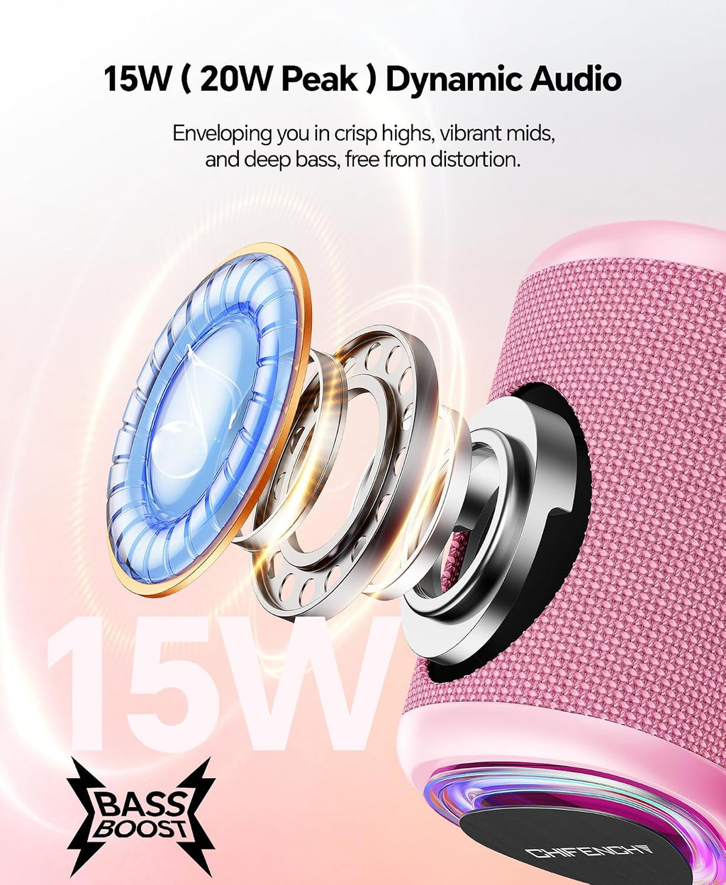 PulseSound Portable Bluetooth Speaker IPX5 Waterproof LED Lights