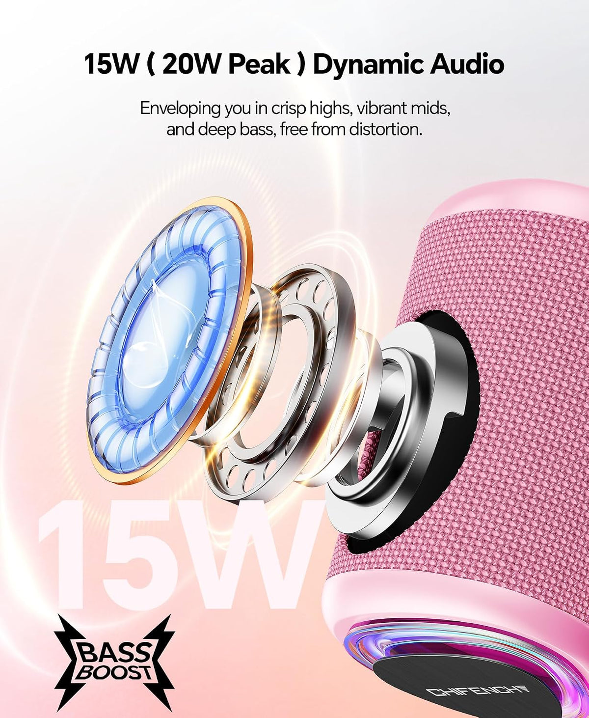 PulseSound Portable Bluetooth Speaker IPX5 Waterproof LED Lights